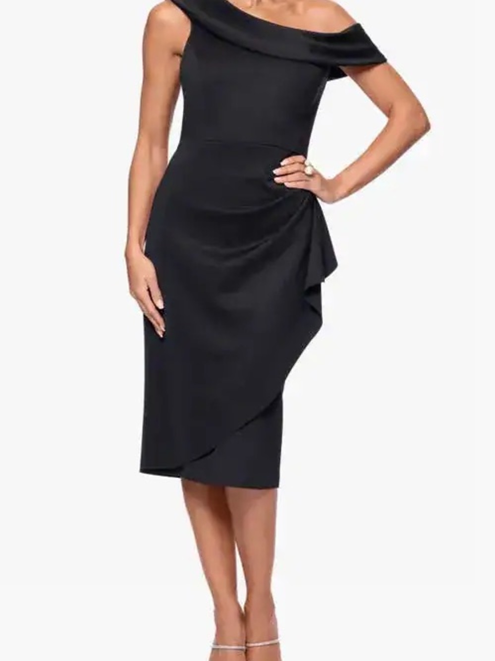 XSCAPE Off-Shoulder Ruched Midi Dress